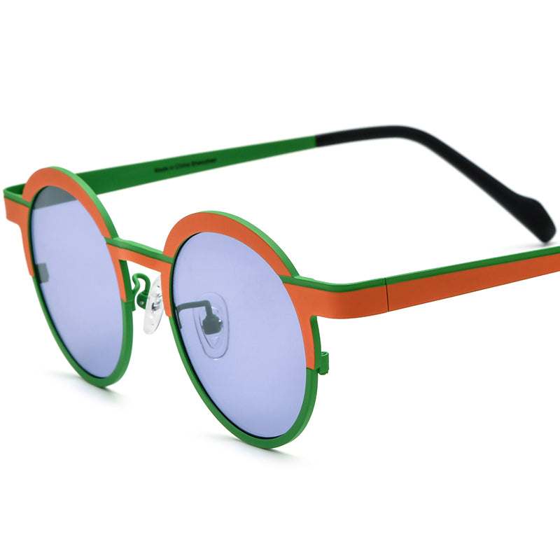 Colourful Titanium Round Polarised Sunglasses - Orange Green Purple Lens - MCROONS