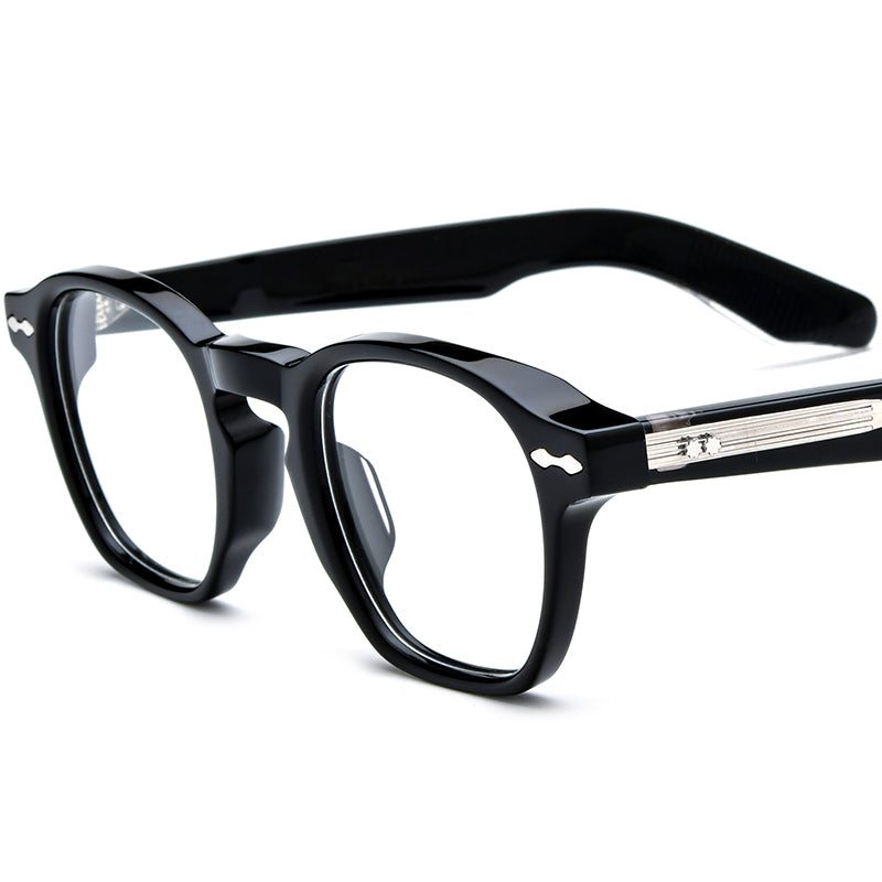 Vintage Square Acetate Optical Glasses Frame - Black Silver - MCROONS