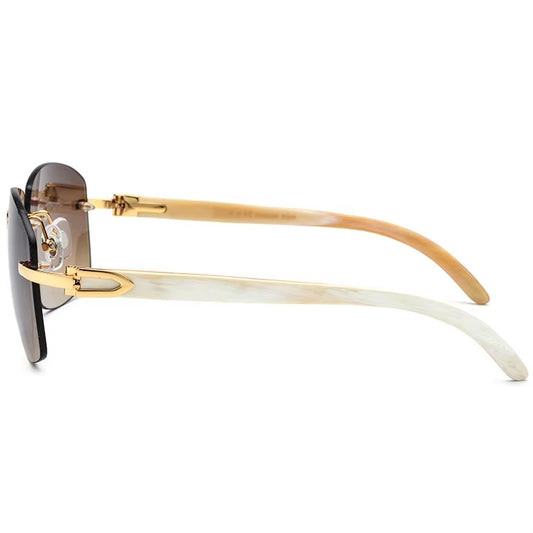 Mottled Buffalo Horn Rimless Square Sunglasses - MCROONS - Black White Horn side view