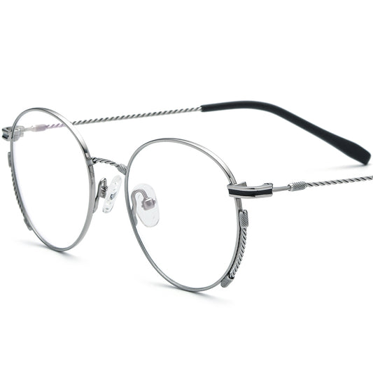 Retro Lightweight Titanium Round Optical Glasses - Silver - MCROONS