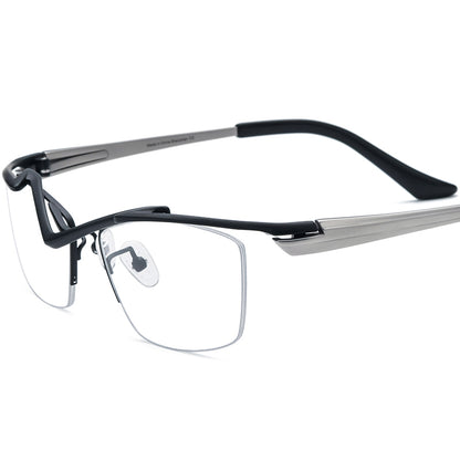 Titanium Semi-Rimless Square Optical Glasses Lightweight - Black - MCROONS