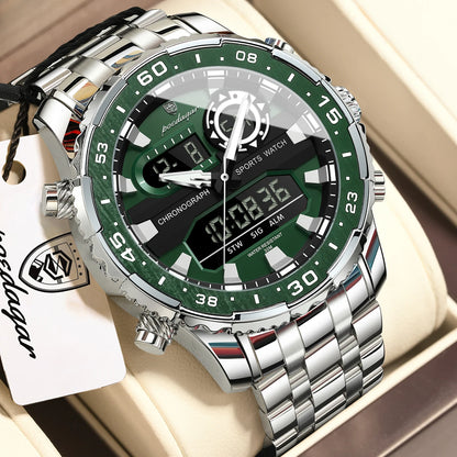 Poedagar E122 Men's Luxury Chronograph Quartz Watch – Stainless Steel Band, Waterproof, Luminous, Date