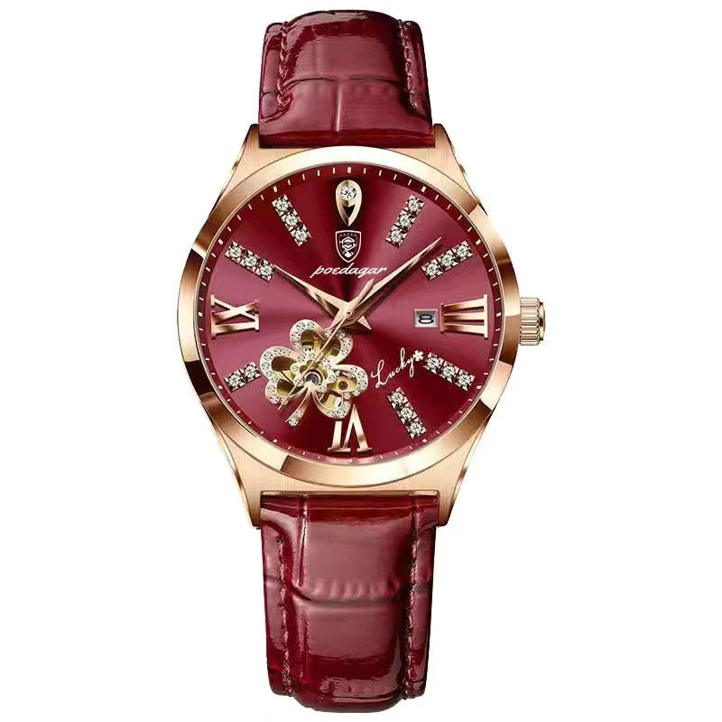 Poedagar 328 Women's Luxury Quartz Watch – Leather Strap, Waterproof, Date