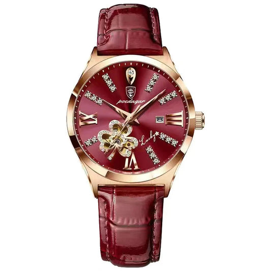 Poedagar 328 Women's Luxury Quartz Watch – Leather Strap, Waterproof, Date