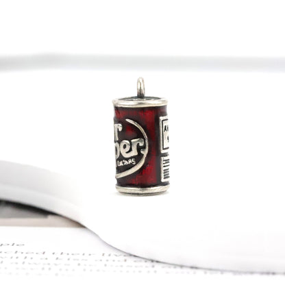Enamel "Dr Pepper" Charm 925 Sterling Silver DIY Cute Food Series Fashion Charm for Women and Children Jewelry Making