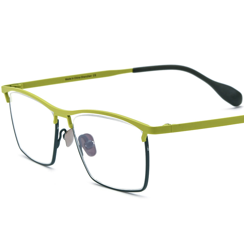 Titanium Square Optical Glasses Frame Colourful Retro - Matte Yellow Green - MCROONS