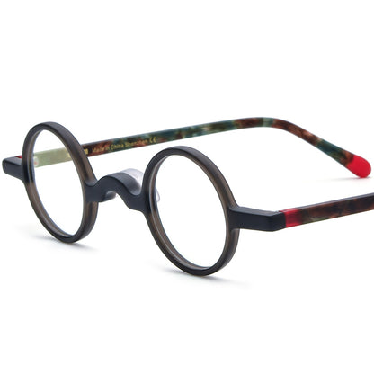 Vintage Round Acetate Optical Glasses Frame - Black - MCROONS