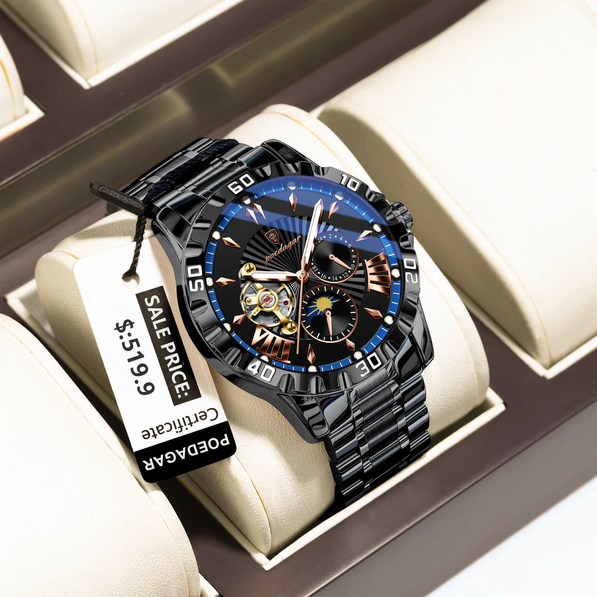 Poedagar 1415 Men's Luxury Automatic Mechanical Watch – Stainless Steel Band, Waterproof, Luminous, Date