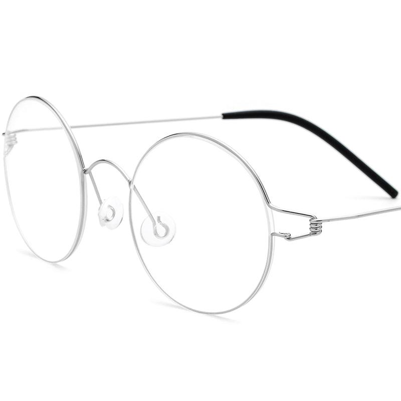 Screwless Korean Style Titanium Alloy Round Optical Glasses Frame - Silver - MCROONS