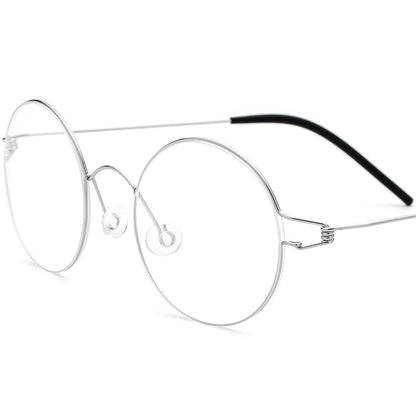 Screwless Korean Style Titanium Alloy Round Optical Glasses Frame - Silver - MCROONS