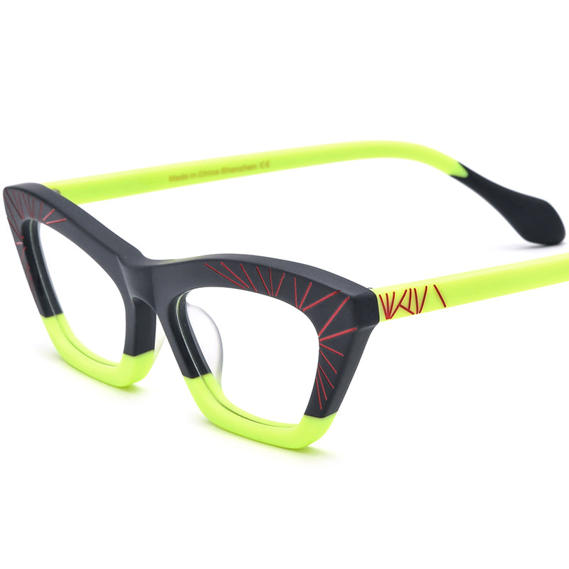 Retro Sunburst Acetate Cat Eye Optical Glasses Frame - Green - MCROONS