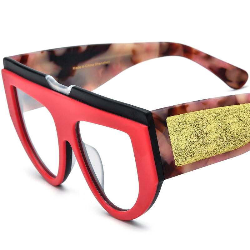 Vintage Oversized Cat Eye Acetate Optical Glasses Frame - Matte Red Black - MCROONS