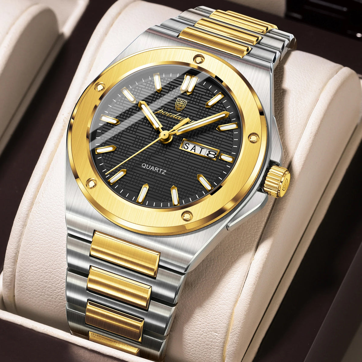 Poedagar 696 Men's Luxury Quartz Watch – Stainless Steel Band, Waterproof, Luminous, Date