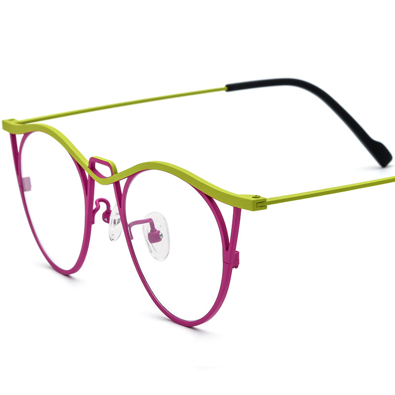 Vintage Titanium Cat Eye Optical Glasses - Green Pink - MCROONS
