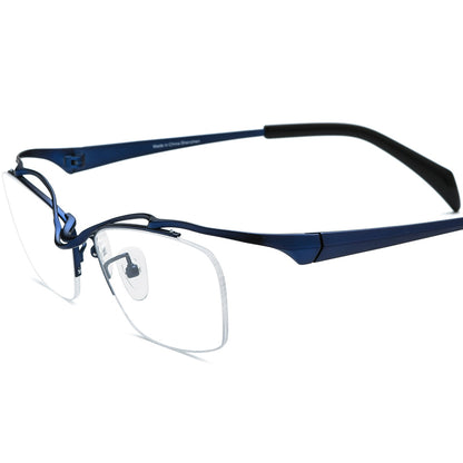 Titanium Semi-Rimless Square Optical Glasses Designer - Blue - MCROONS