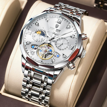 Poedagar 1422 Men's Luxury Automatic Mechanical Watch – Stainless Steel Band, Waterproof, Luminous, Date