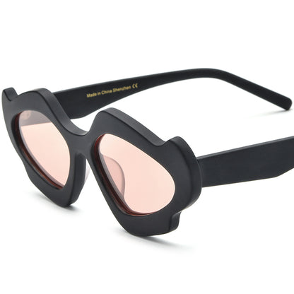 Retro Multicolour Cat Eye Matte Acetate Polarized Mirrored Sunglasses UV400 - Matte Black Pink Lens - MCROONS