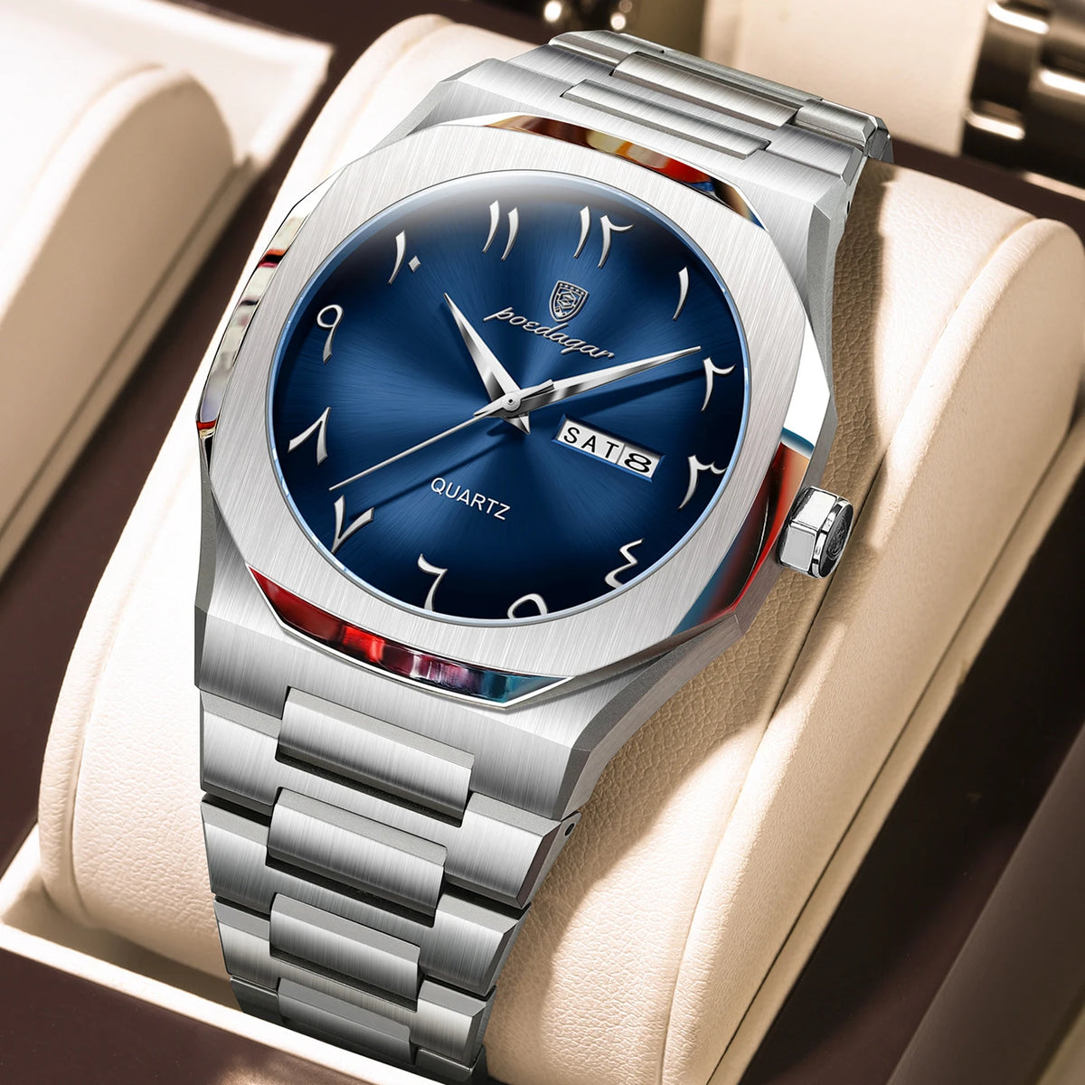 Poedagar 830 Men's Luxury Quartz Watch – Stainless Steel Band, Waterproof, Luminous, Date