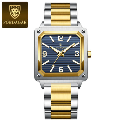 Poedagar 870 Men's Luxury Quartz Watch – Stainless Steel Band, Waterproof, Luminous