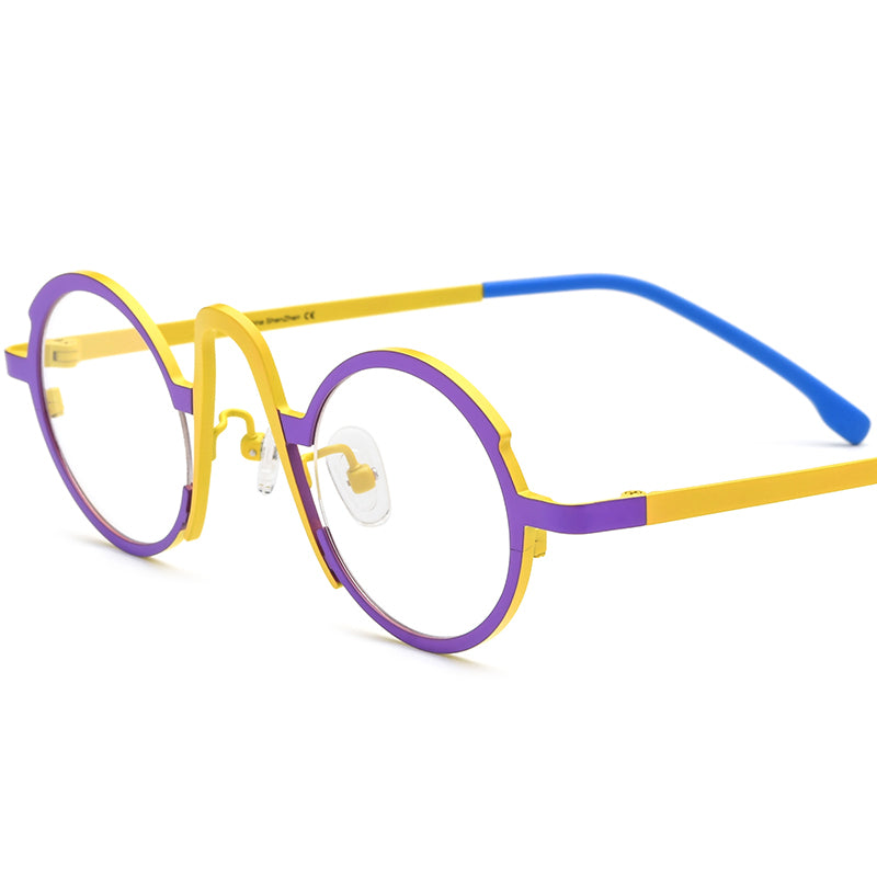 Colourful Titanium Round Glasses Frame - MCROONS - Matte Yellow Purple