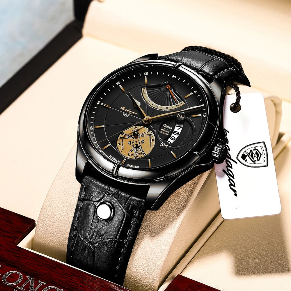 Poedagar 802 Men's Luxury Quartz Watch – Leather Strap, Waterproof, Date