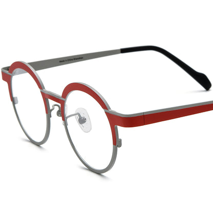 Colourful Titanium Round Optical Glasses - Red Gray - MCROONS