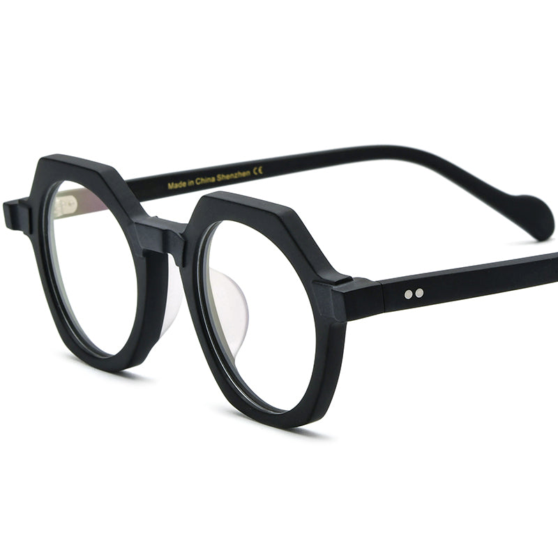 Vintage Octagon Acetate Optical Glasses Frame - Matte Black - MCROONS