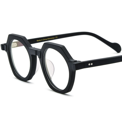 Vintage Octagon Acetate Optical Glasses Frame - Matte Black - MCROONS