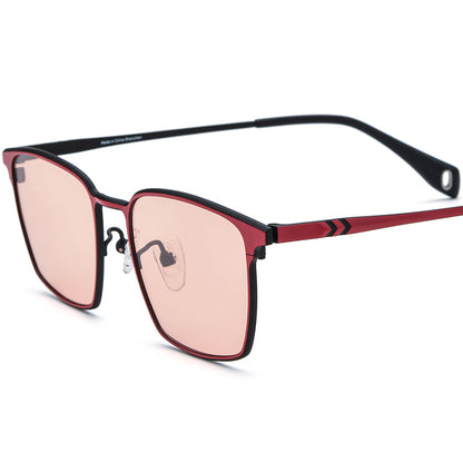 Colourful Titanium Square Polarised Sunglasses - Black Red Pink Lens - MCROONS
