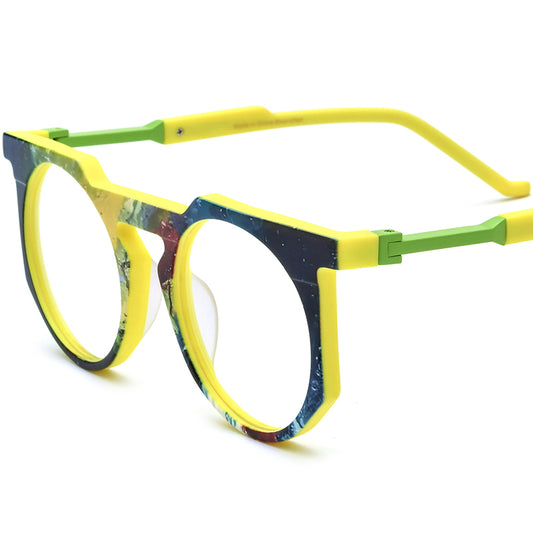 Oversized Round Multicolour Acetate Optical Glasses Frame - Yellow - MCROONS