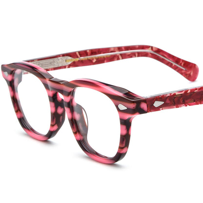 Small Square Acetate Optical Glasses Frame Vintage - Red Stripe - MCROONS