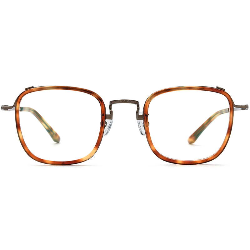 Acetate Titanium Square Optical Glasses Frame Vintage - MCROONS - Leopard front view