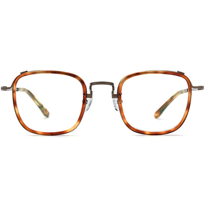 Acetate Titanium Square Optical Glasses Frame Vintage - MCROONS - Leopard front view