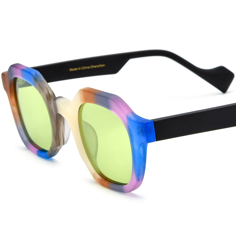 Vintage Square Matte Acetate Polarized Sunglasses UV400 - Brown Blue - MCROONS