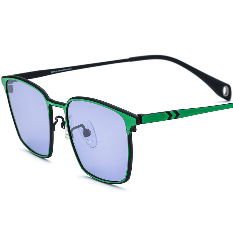 Colourful Titanium Square Polarised Sunglasses - Black Green Purple Lens - MCROONS