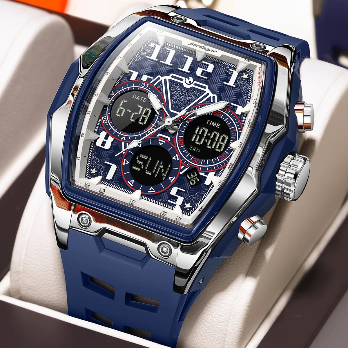Poedagar 636 Men's Luxury Chronograph Quartz Watch – Silicone Strap, Waterproof, Luminous, Date