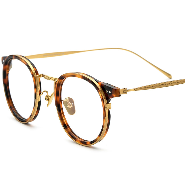 Vintage Acetate Titanium Round Optical Glasses - Yellow Leopard - MCROONS