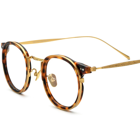 Vintage Acetate Titanium Round Optical Glasses - Yellow Leopard - MCROONS