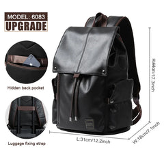 Custom Logo PU Leather Laptop Backpack Black Leather Bags Men Business Laptop Backpack for Men