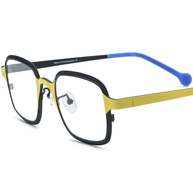 Colourful Titanium Square Optical Glasses Frame Everyday - Matte Black Yellow - MCROONS