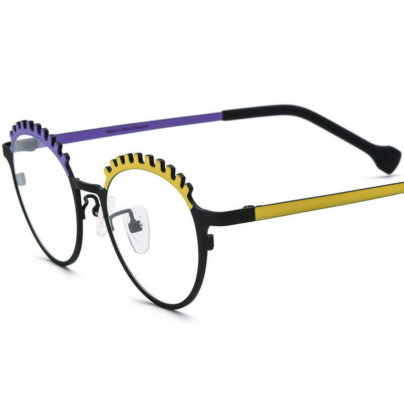 Colourful Titanium Cat Eye Optical Glasses Frame - Purple Yellow - MCROONS