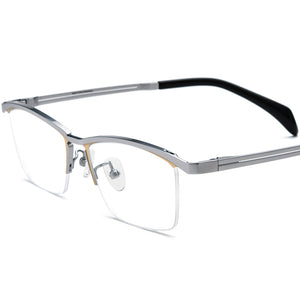 Titanium Square Semi-Rimless Glasses Frame Classic - MCROONS - Silver
