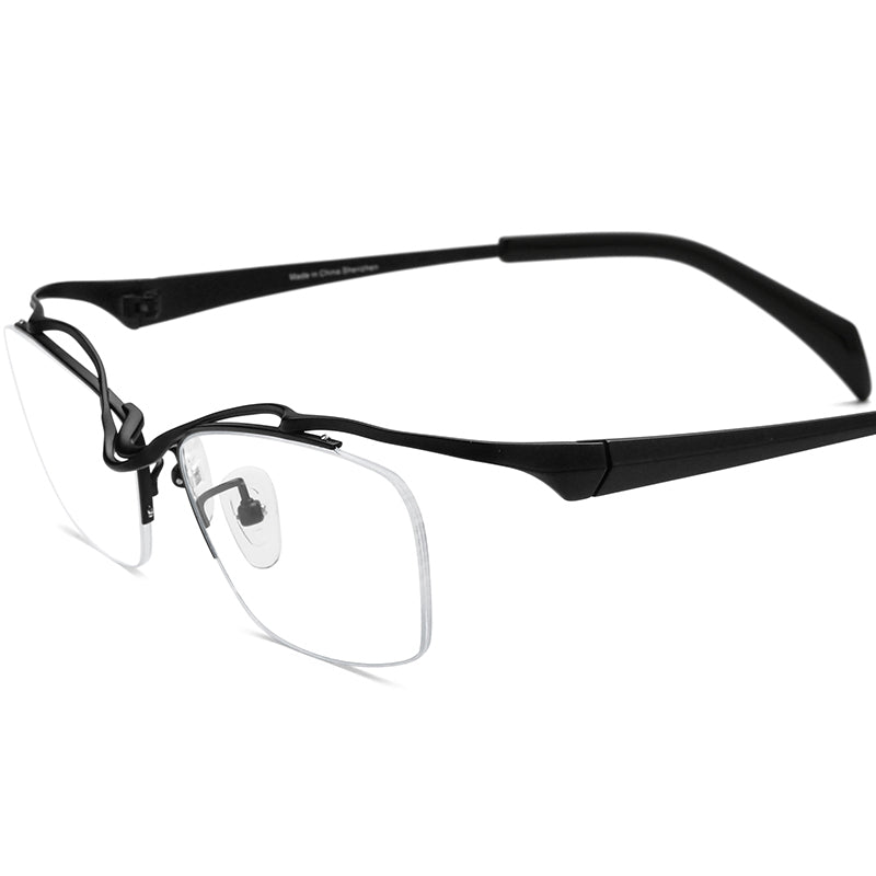 Titanium Semi-Rimless Square Optical Glasses Designer - Black - MCROONS