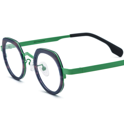 Colourful Acetate Titanium Round Optical Glasses Frame Designer - Green - MCROONS