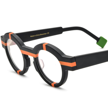 Vintage Colour-Block Round Optical Glasses Frame - Black - MCROONS