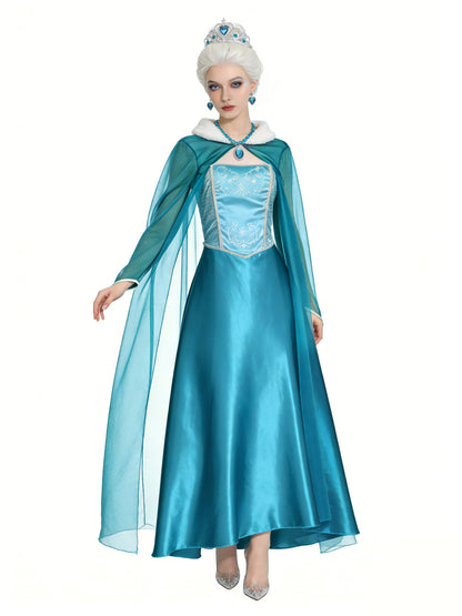 Ice Queen Fantasy Blue Ball Gown Halloween Costume - MCROONS