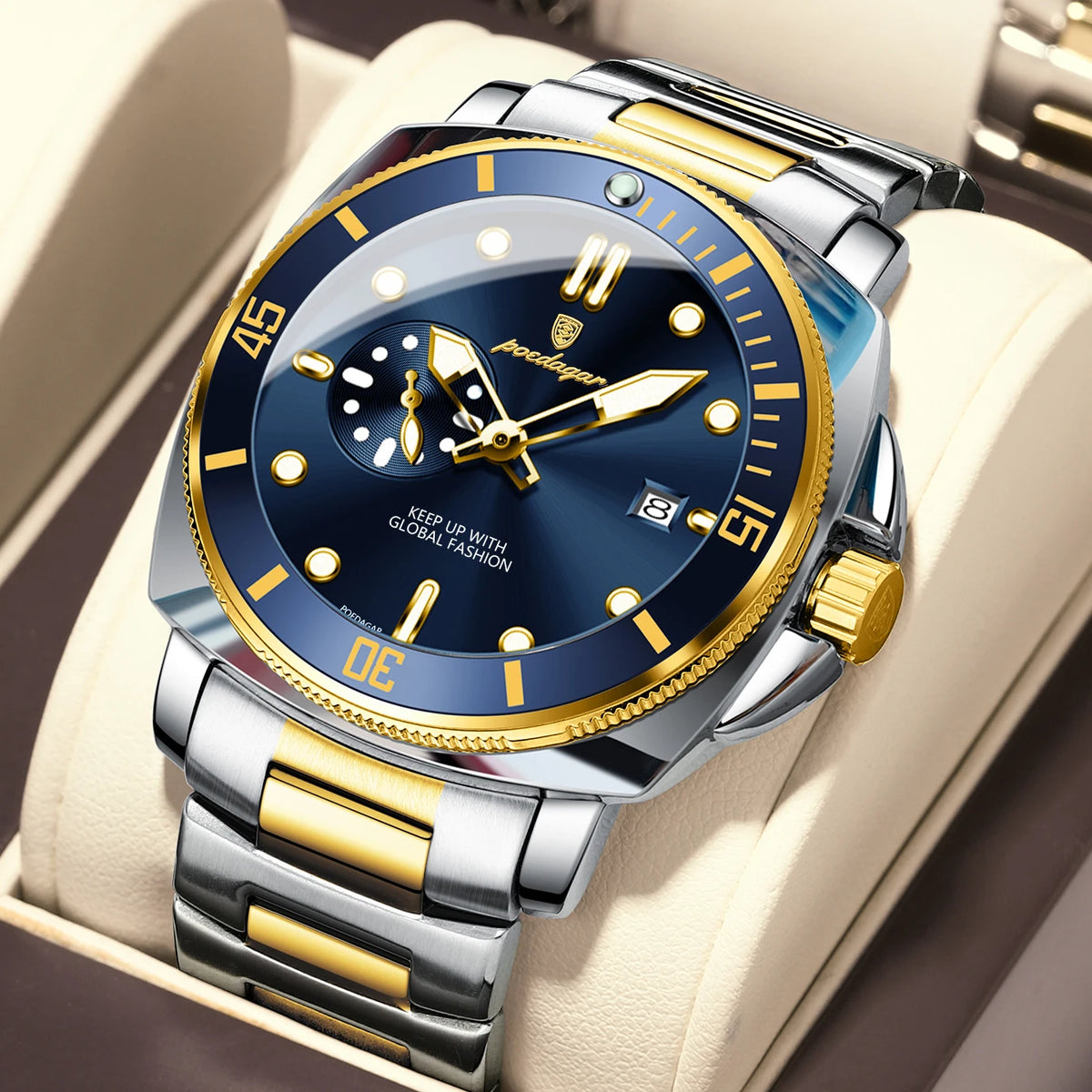 Poedagar 873 Men's Luxury Quartz Watch – Stainless Steel Band, Waterproof, Luminous, Date