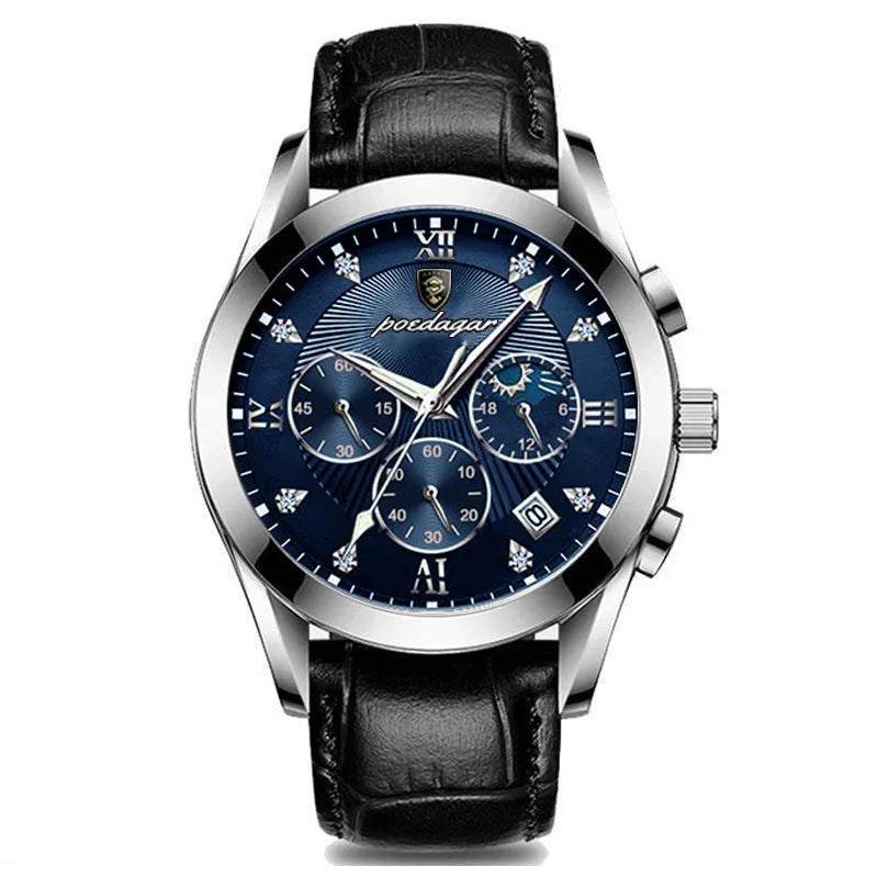 Poedagar 8208 Men's Luxury Quartz Watch – Stainless Steel Band, Waterproof, Luminous, Date