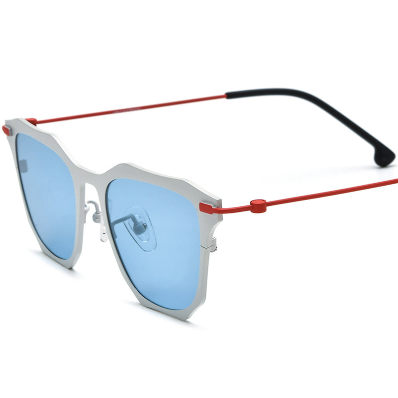 Colourful Titanium Square Sunglasses - Silver Blue Lens - MCROONS