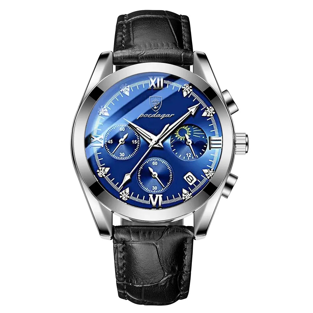 Poedagar 8068 Men's Luxury Quartz Watch – Stainless Steel Band, Waterproof, Luminous, Date